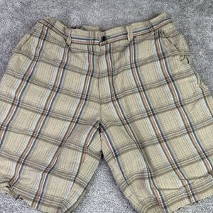 Tommy Bahama Shorts Men's 34 Brown Plaid Linen Silk Blend Casual Preppy Beach